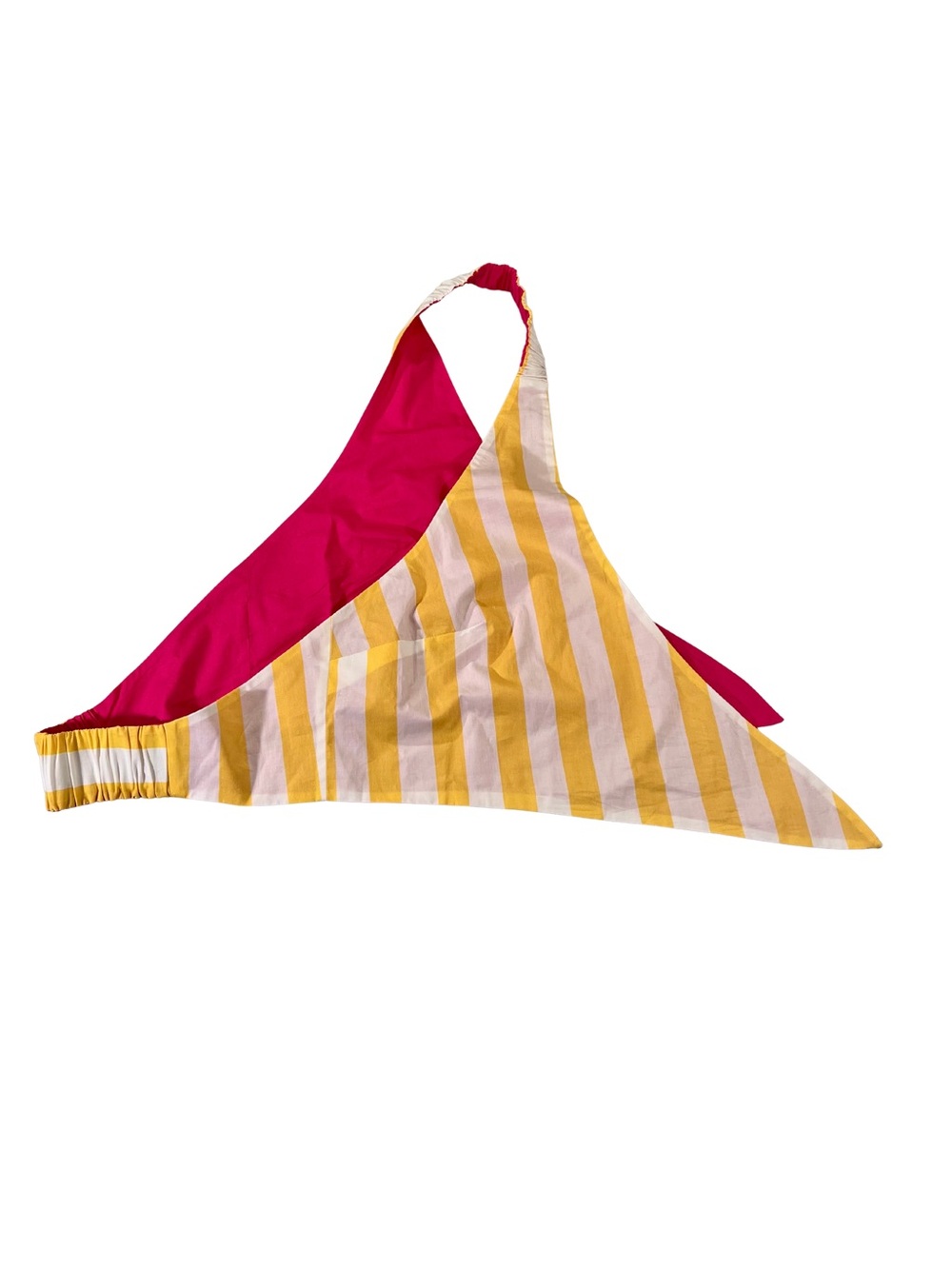 Striped Summer Yellow & White Reversible Hot Pink Tie-Front Crop Halter Top - Picture 4 of 7